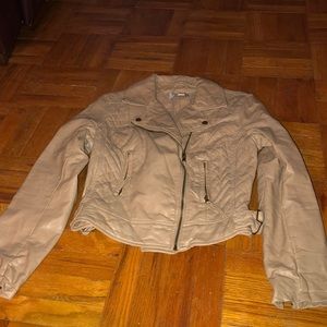 Quilted tan leather jacket